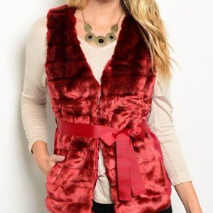 Burgundy - Faux Fur Vest
